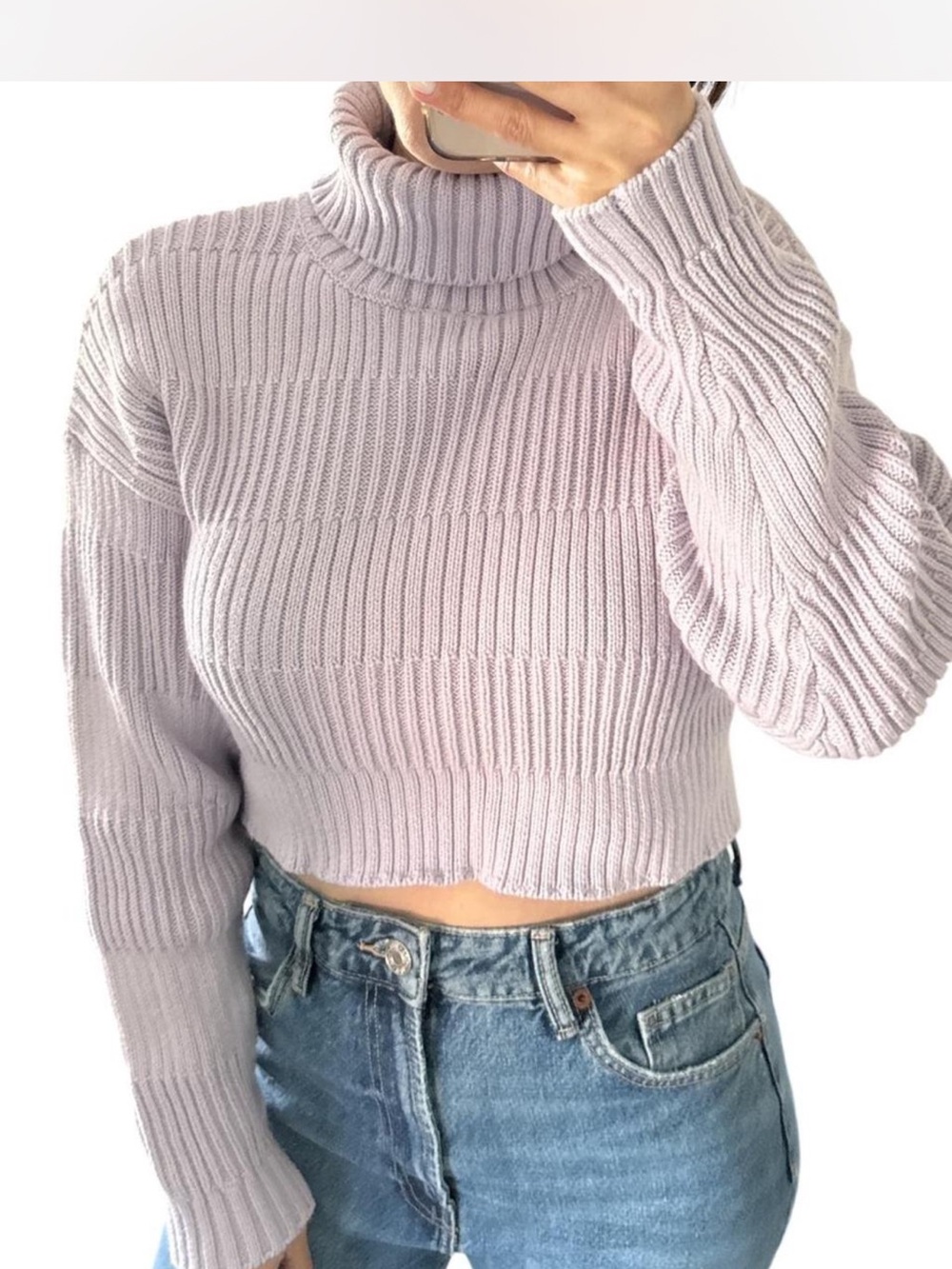 La Hearts Lavender Ribbed Cropped Turtleneck Sweater